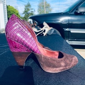 Suede and leather heels